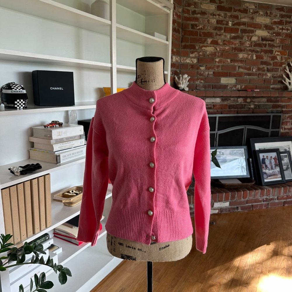 Pink Cardigan with Pearl Buttons